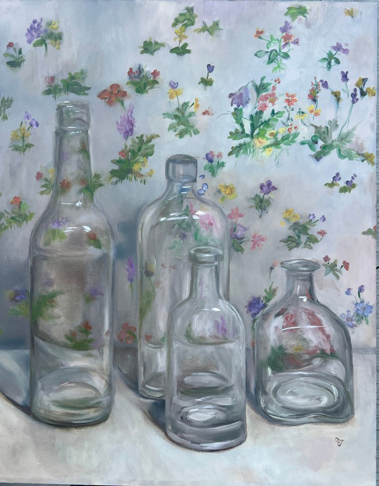 Four Bottles with Vintage Paper