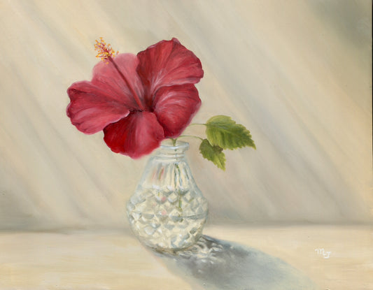 Hibiscus in Crystal Vase